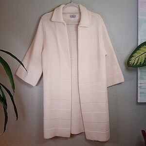 Vintage Cuddle Knit Retro 50s Style Collared White Sweater Open Boho Jacket S M
